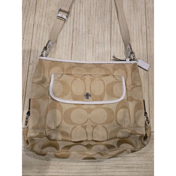 Coach Signature C Beige Canvas Crossbody Bag Women's Adjustable Strap - Picture 1 of 14